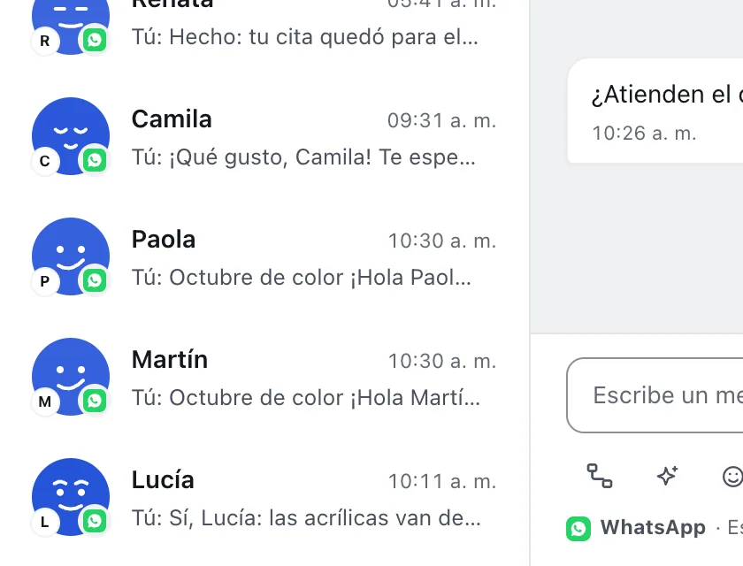 Pantalla «Bandeja de entrada». Señalado con el número 4: el chat de Martín.