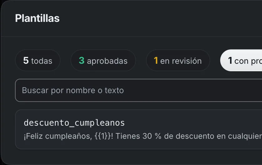 Ventana «Plantillas». Señalado con el número 3: la plantilla descuento_cumpleanos.