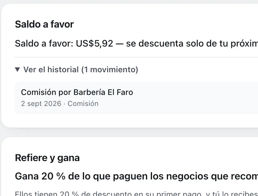 Pantalla «Plan y facturación». Señalado con el número 3: un movimiento del saldo.