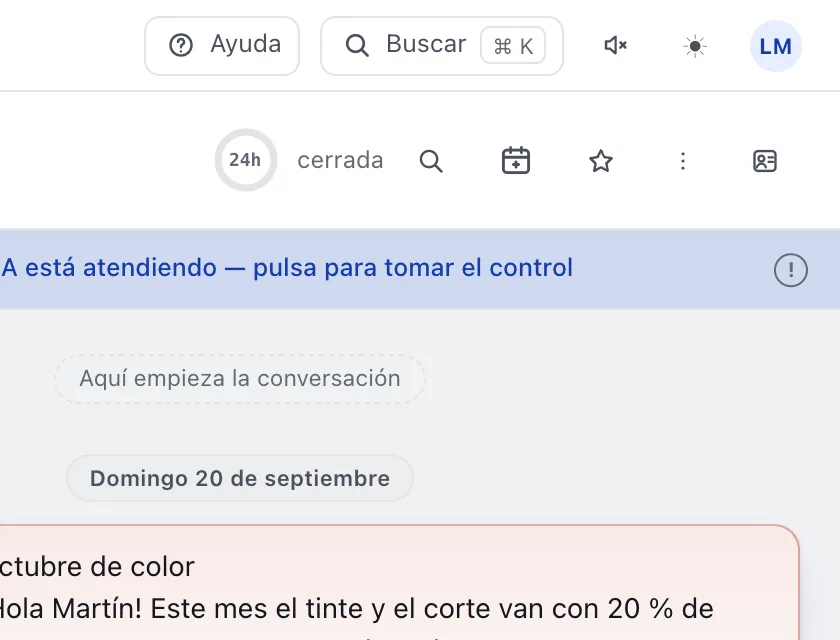 Pantalla «Bandeja de entrada». Señalado con el número 3: el botón «Datos del contacto».