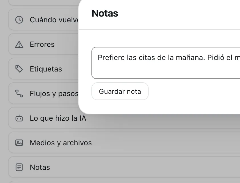 Pantalla «Bandeja de entrada». Señalado con el número 5: el botón «Guardar nota».