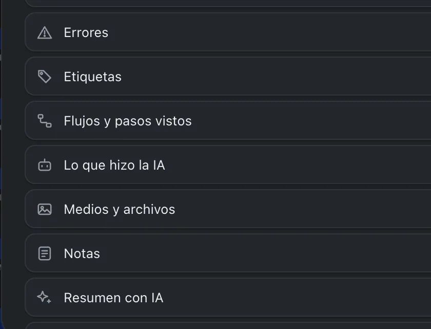 Ventana «Datos del contacto». Señalado con el número 7: el botón «Lo que hizo la IA».