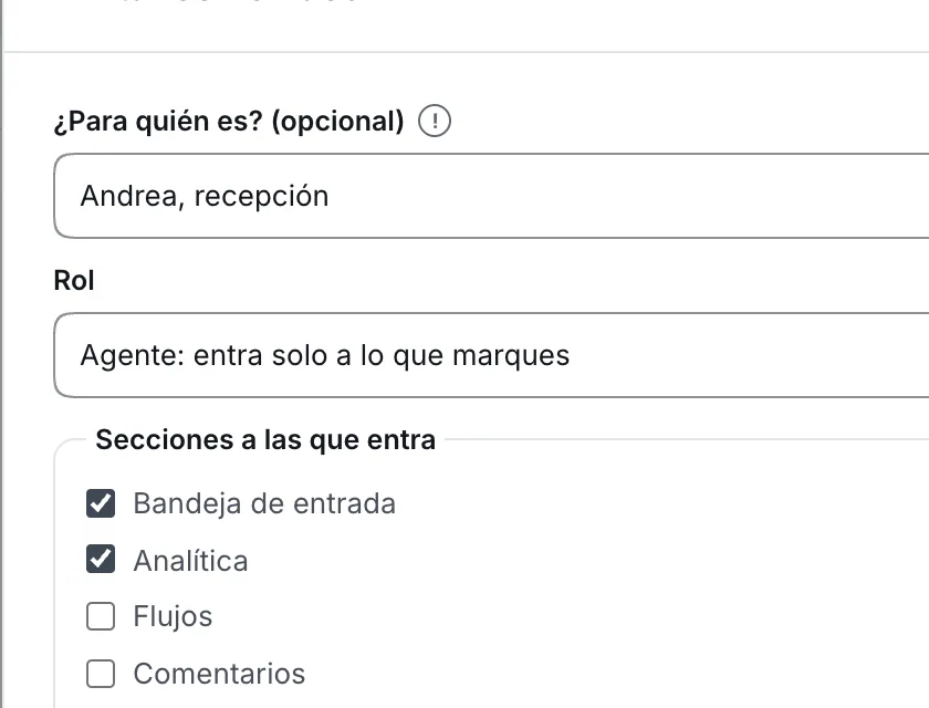 Ventana «Invitar con enlace». Señalado con el número 3: el rol de la persona.