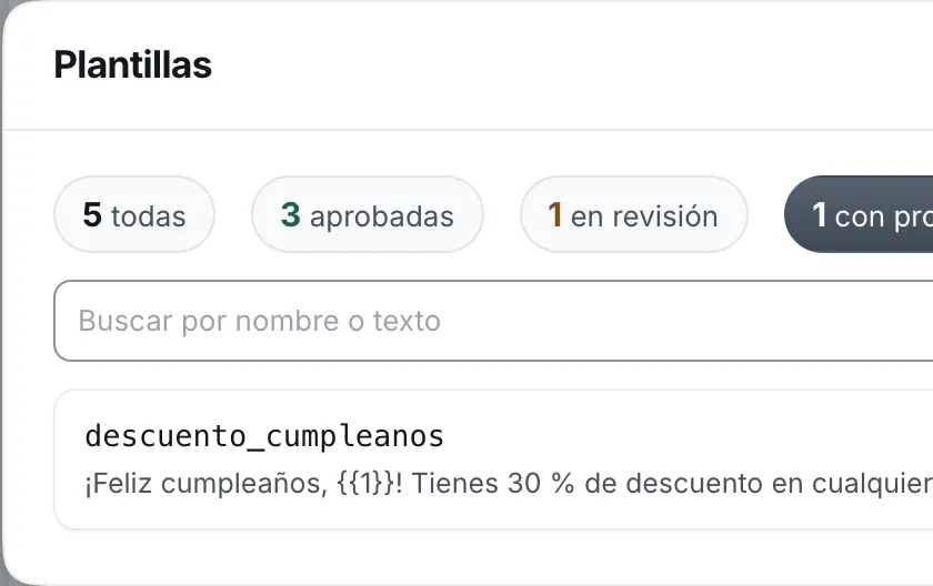 Ventana «Plantillas». Señalado con el número 3: la plantilla descuento_cumpleanos.