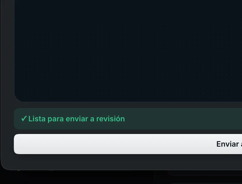Pantalla «WhatsApp → Herramientas». Señalado con el número 8: el botón «Enviar a revisión».