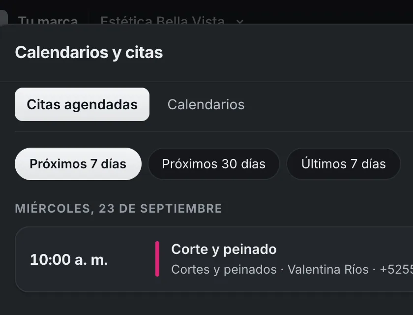 Pantalla «Herramientas». Señalado con el número 2: la pestaña «Calendarios».