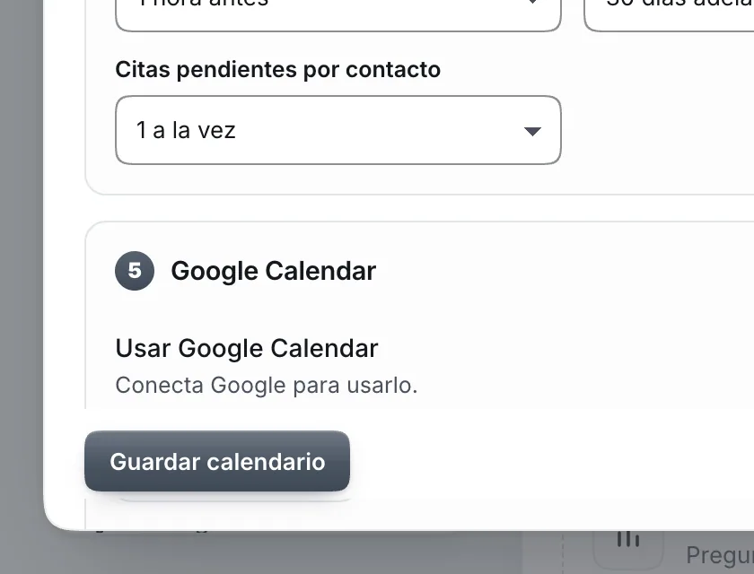 Pantalla «Herramientas». Señalado con el número 7: el botón «Guardar calendario».