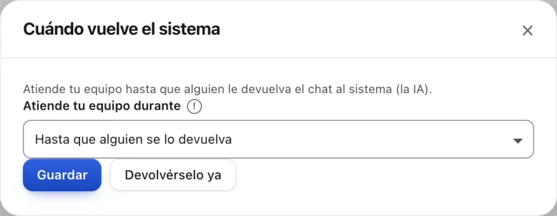 Ventana «Cuándo vuelve el sistema». Señalado con el número 6: el botón «Devolvérselo ya».