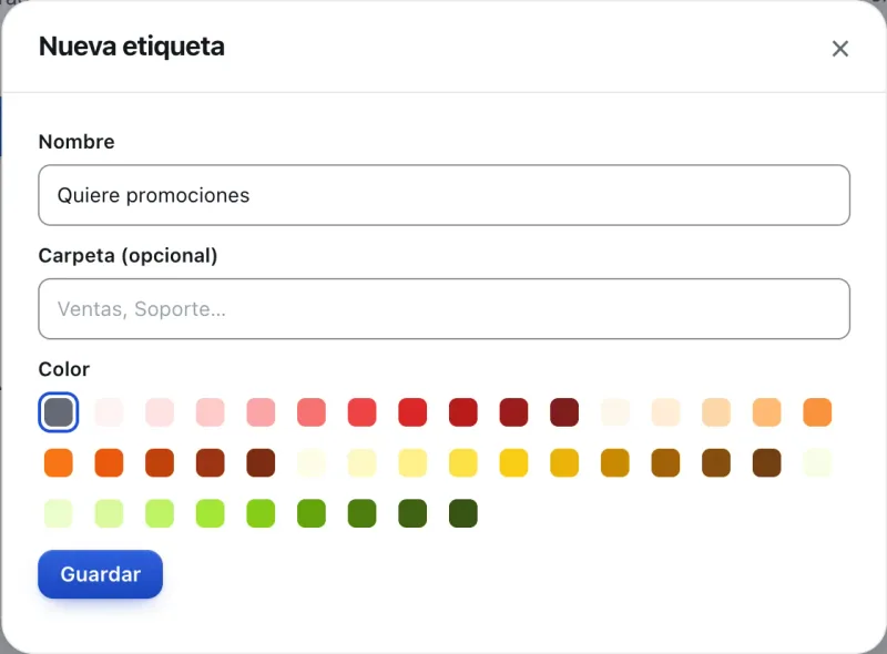 Ventana «Nueva etiqueta». Señalado con el número 3: el botón «Guardar».