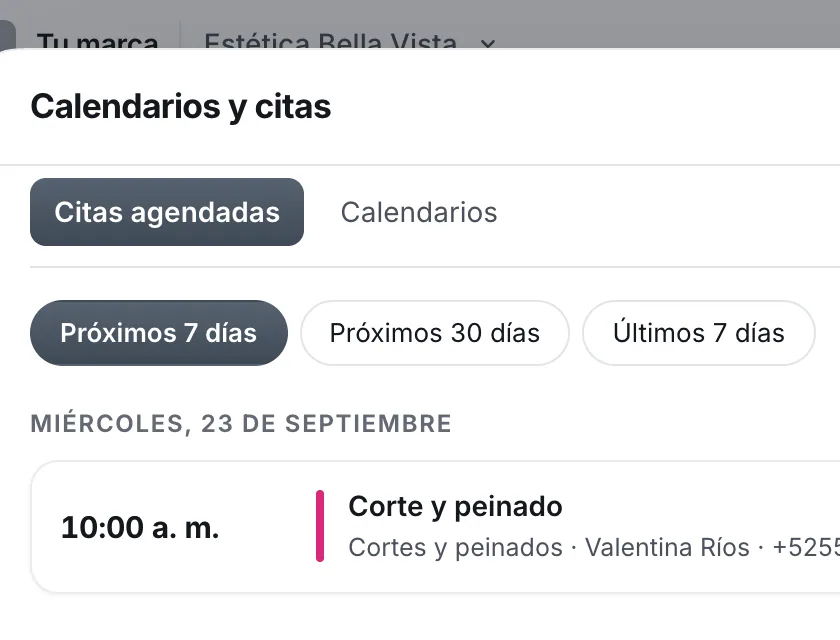 Pantalla «Herramientas». Señalado con el número 2: la pestaña «Calendarios».