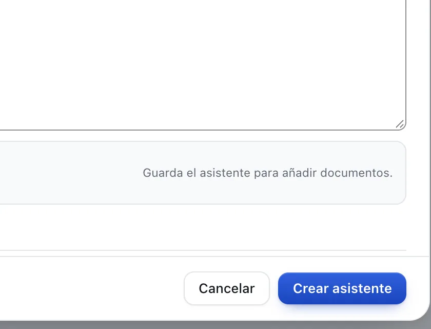 Ventana «Configurar asistente». Señalado con el número 4: el botón «Crear asistente».