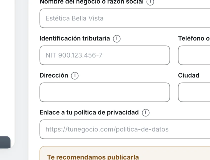 Pantalla «Configuración → Correo». Señalado con el número 5: los datos del pie.