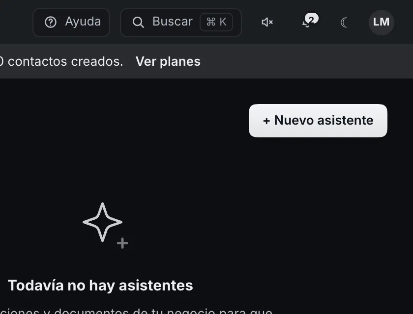 Pantalla «Asistente de IA». Señalado con el número 4: el botón «+ Nuevo asistente».