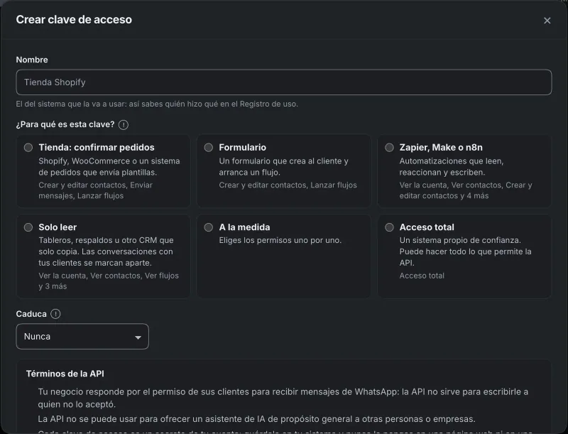 Ventana «Crear clave de acceso». Señalado con el número 3: el nombre de la clave y para qué es la clave.