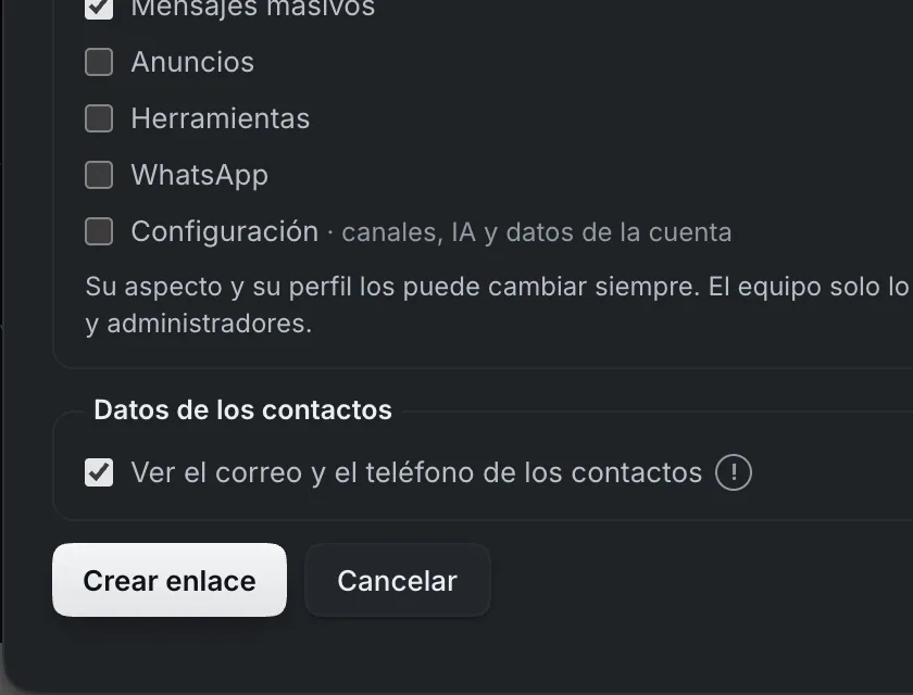 Ventana «Invitar con enlace». Señalado con el número 4: el botón «Crear enlace».