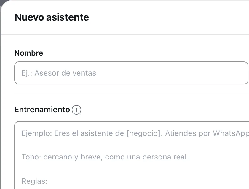 Ventana «Configurar asistente». Señalado con el número 2: el nombre del asistente.