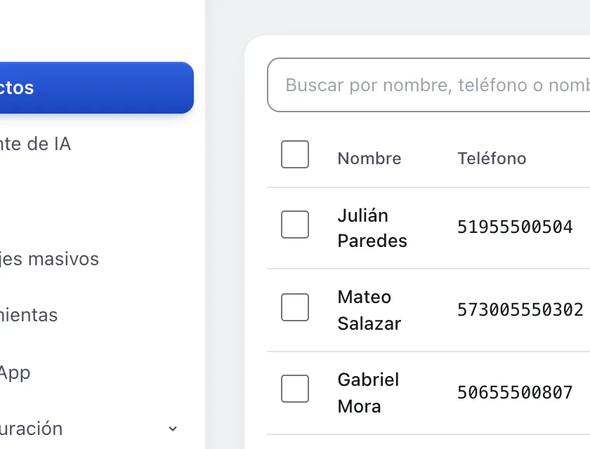 Pantalla «Contactos». Señalado con el número 4: la casilla de un contacto.