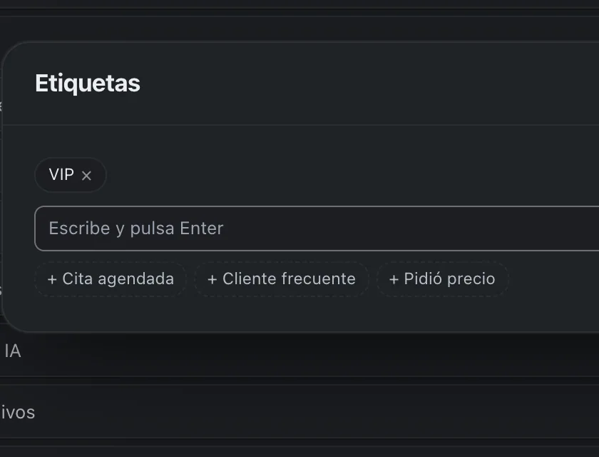 Pantalla «Bandeja de entrada». Señalado con el número 5: la caja para escribir una etiqueta.