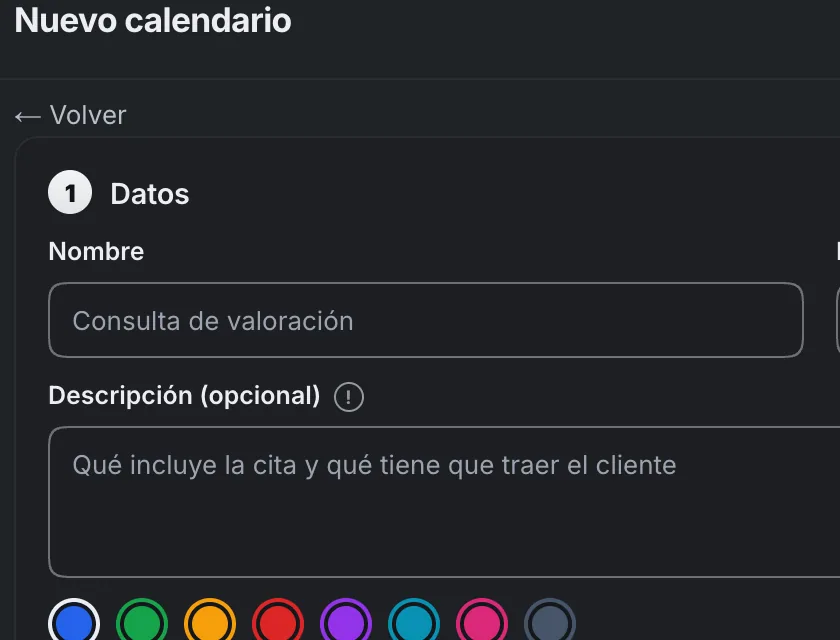 Pantalla «Herramientas». Señalado con el número 3: el nombre del calendario.