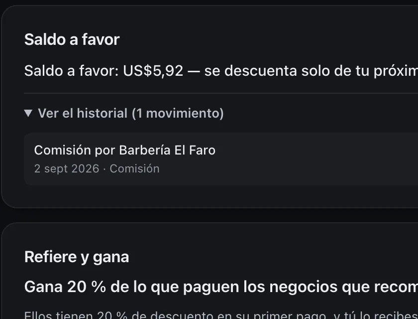 Pantalla «Plan y facturación». Señalado con el número 3: un movimiento del saldo.