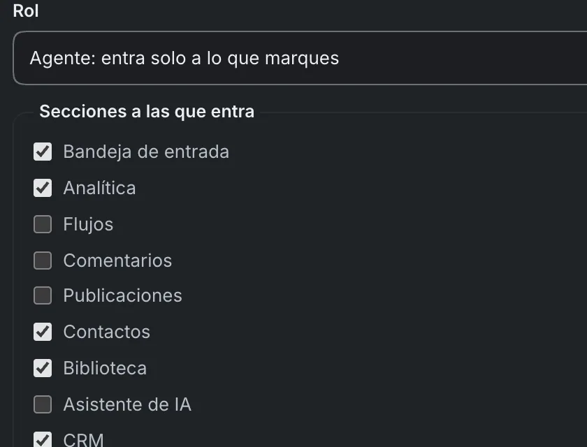 Ventana «Editar a Andrés Ruiz». Señalado con el número 3: la casilla de una sección.