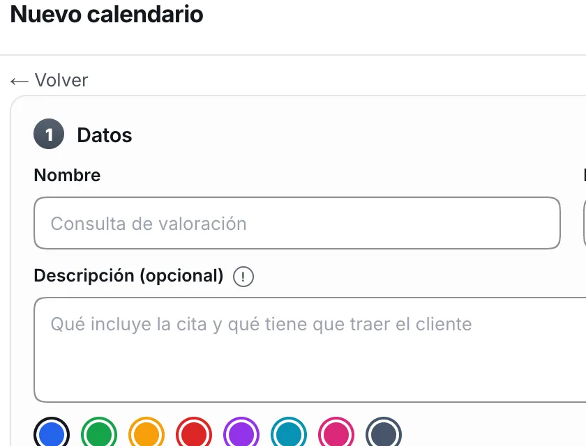 Pantalla «Herramientas». Señalado con el número 3: el nombre del calendario.