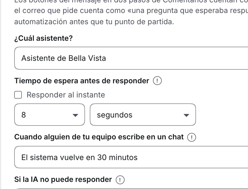 Pantalla «Configuración → Punto de partida». Señalado con el número 3: el tiempo de espera.
