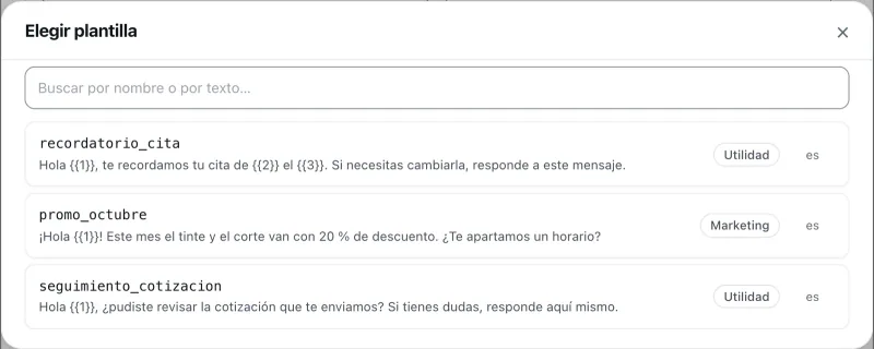 Ventana «Elegir plantilla». Señalado con el número 4: la plantilla promo_octubre.