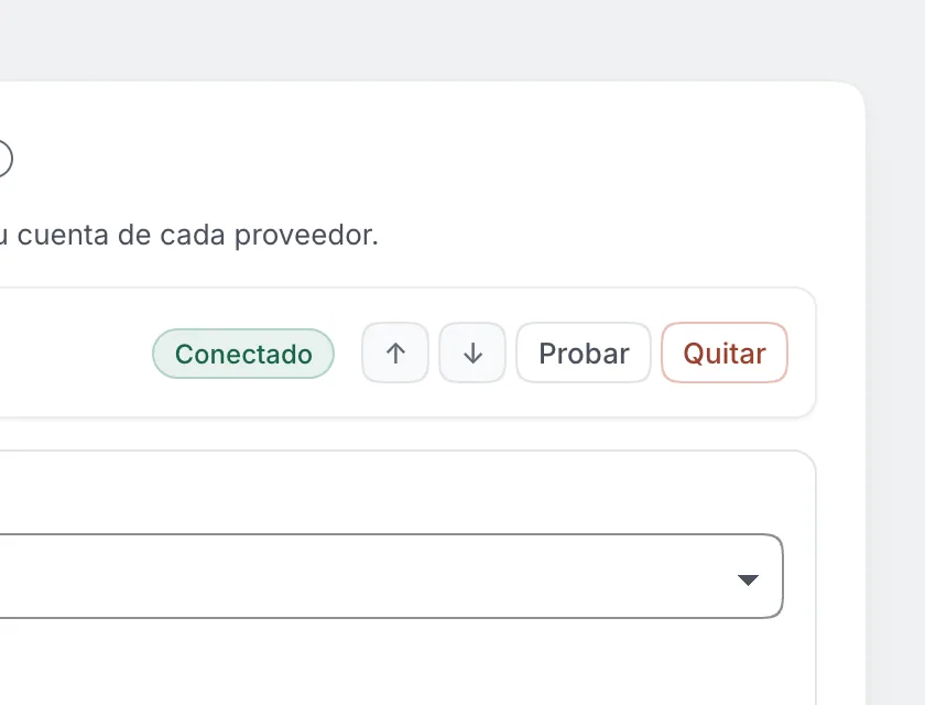 Pantalla «Configuración → Inteligencia artificial». Señalado con el número 5: el botón «Probar».
