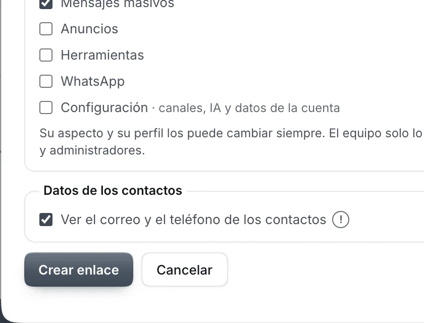 Ventana «Invitar con enlace». Señalado con el número 4: el botón «Crear enlace».