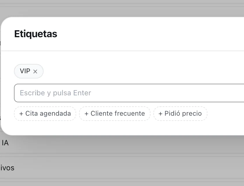 Pantalla «Bandeja de entrada». Señalado con el número 5: la caja para escribir una etiqueta.