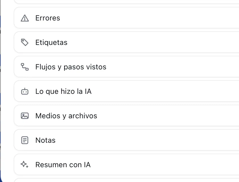Ventana «Datos del contacto». Señalado con el número 7: el botón «Lo que hizo la IA».