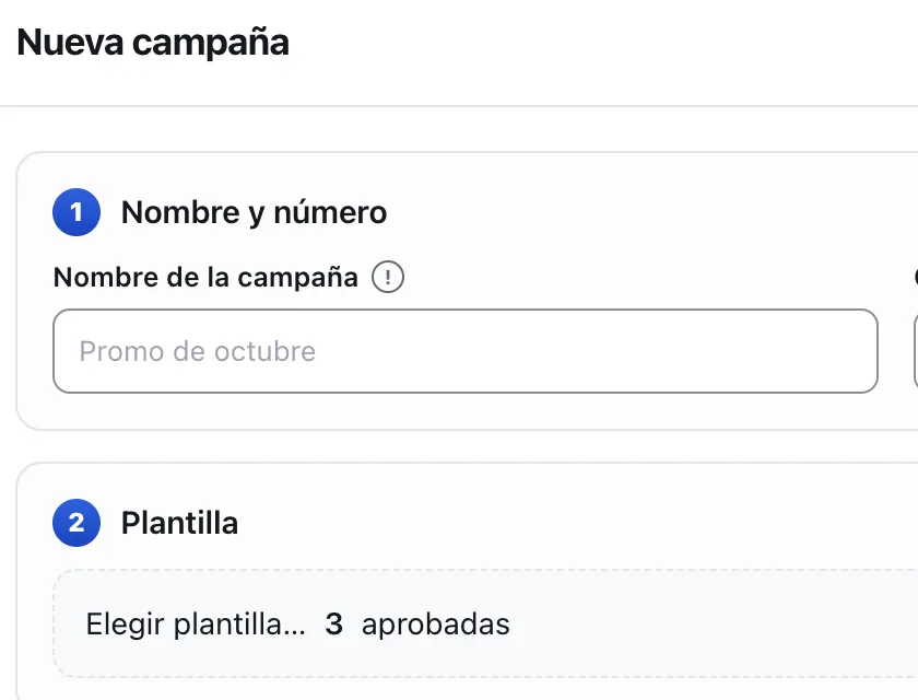Pantalla «Mensajes masivos». Señalado con el número 2: el nombre de la campaña.