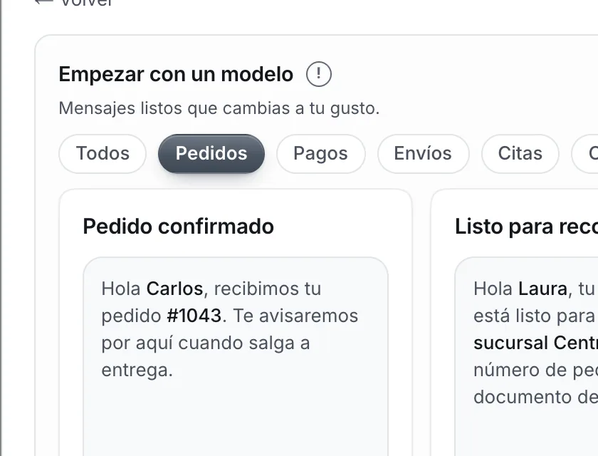 Pantalla «WhatsApp → Herramientas». Señalado con el número 5: los modelos de plantillas.