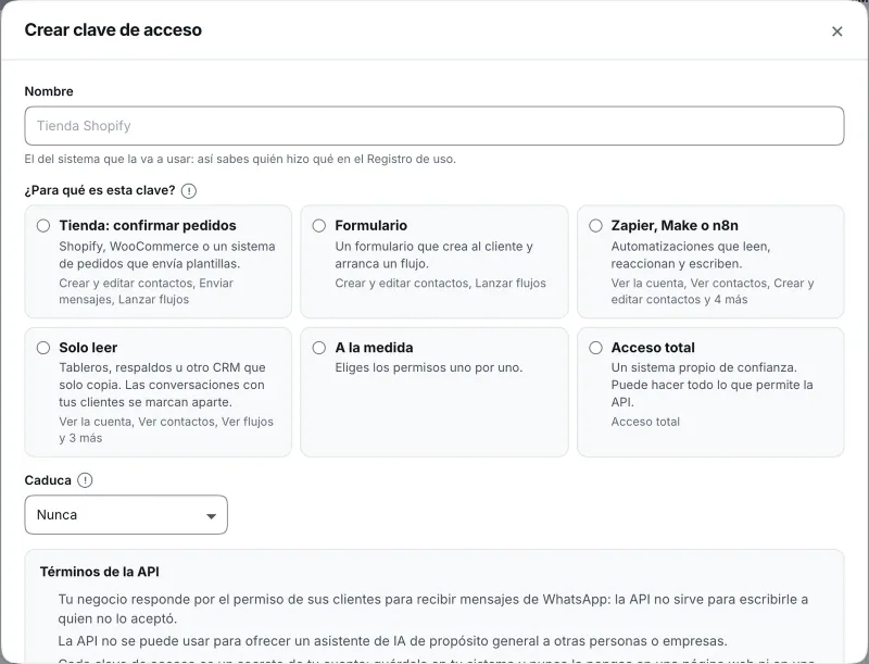 Ventana «Crear clave de acceso». Señalado con el número 3: el nombre de la clave y para qué es la clave.