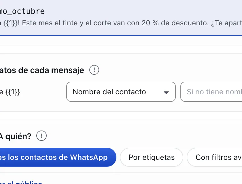 Pantalla «Mensajes masivos». Señalado con el número 5: con qué se llena la variable.