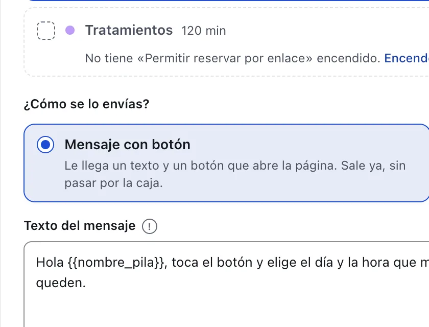 Pantalla «Bandeja de entrada». Señalado con el número 5: la forma «Mensaje con botón».
