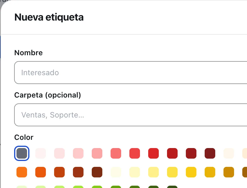 Ventana «Nueva etiqueta». Señalado con el número 2: el nombre de la etiqueta.