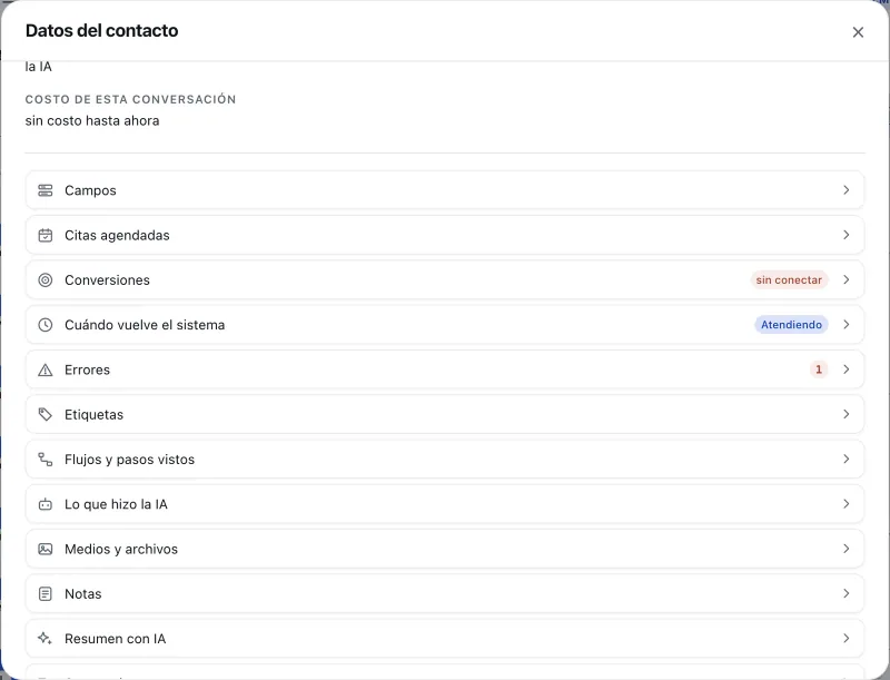 Ventana «Datos del contacto». Señalado con el número 6: el botón «Flujos y pasos».