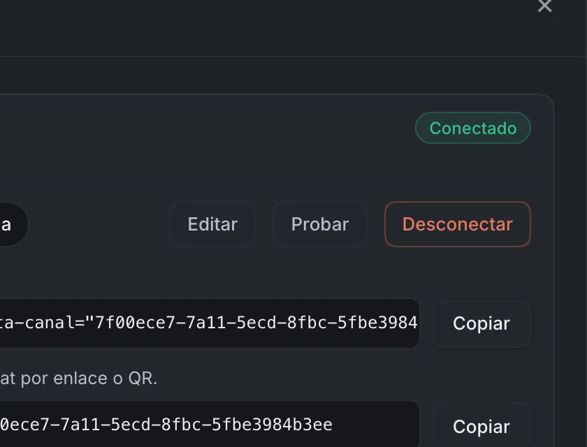 Ventana «Chat web». Señalado con el número 4: el botón «Probar».