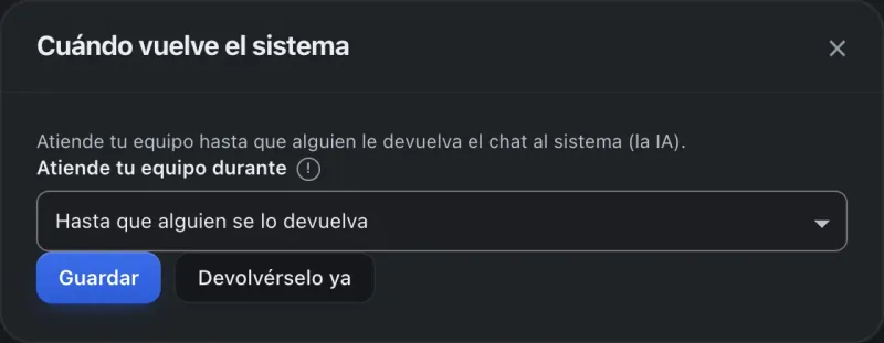 Ventana «Cuándo vuelve el sistema». Señalado con el número 6: el botón «Devolvérselo ya».