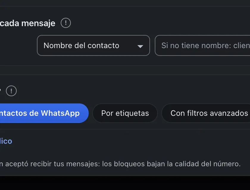 Pantalla «Mensajes masivos». Señalado con el número 6: el botón «Por etiquetas».