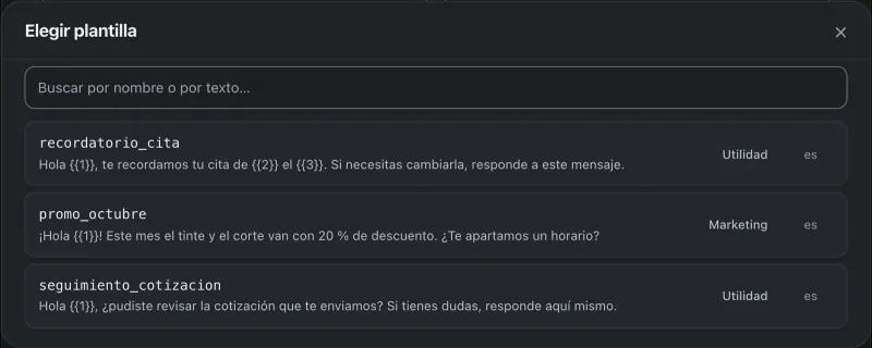 Ventana «Elegir plantilla». Señalado con el número 4: la plantilla promo_octubre.