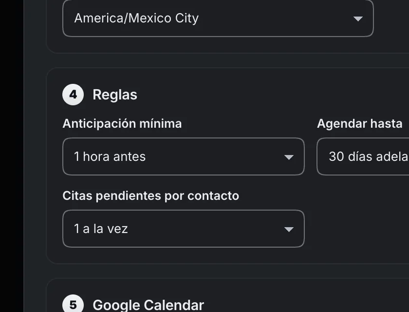Pantalla «Herramientas». Señalado con el número 6: las reglas del calendario.