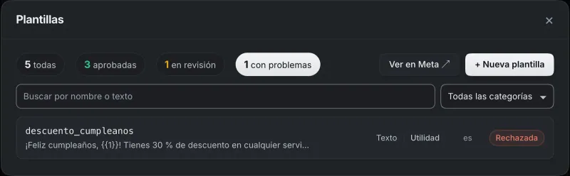 Ventana «Plantillas». Señalado con el número 3: la plantilla descuento_cumpleanos.