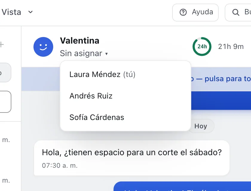 Pantalla «Bandeja de entrada». Señalado con el número 3: el nombre de Andrés Ruiz.