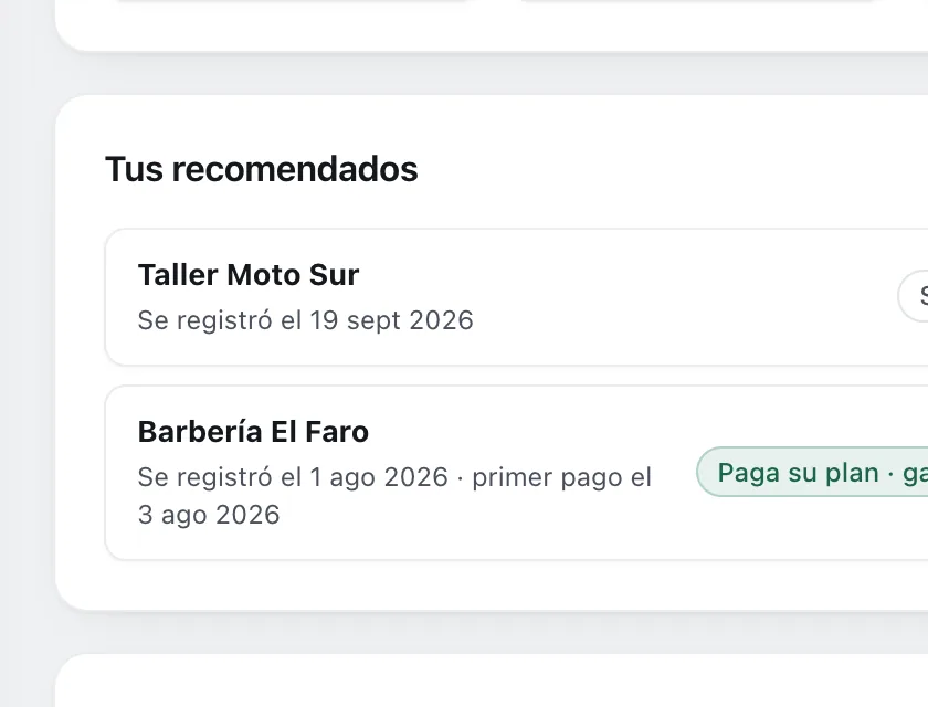 Pantalla «Refiere y gana». Señalado con el número 5: tus recomendados.