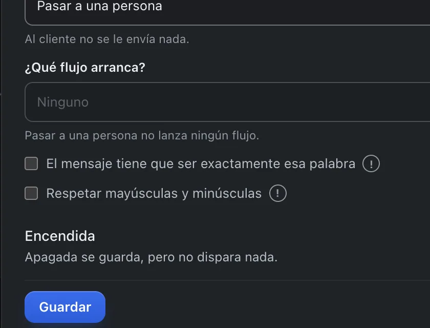 Ventana «Nueva palabra clave». Señalado con el número 4: la casilla «El mensaje tiene que ser exactamente esa palabra».