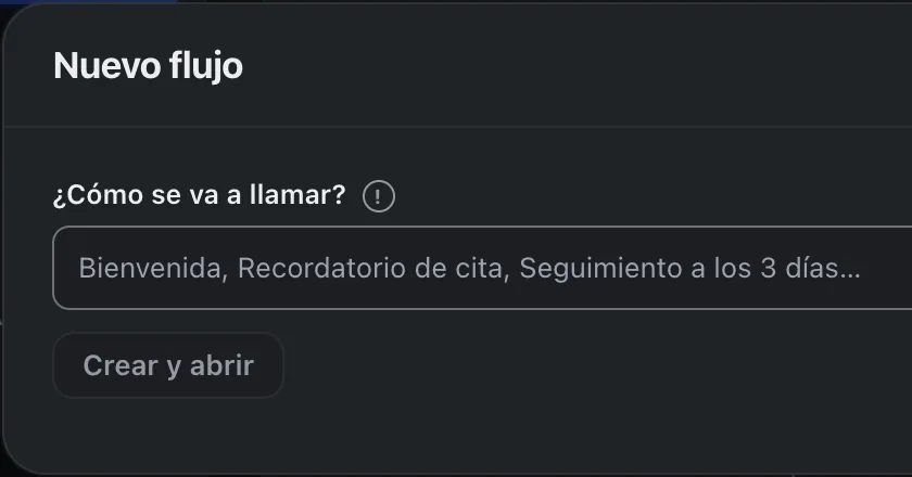 Ventana «Nuevo flujo». Señalado con el número 2: el nombre del flujo.