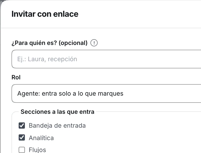 Ventana «Invitar con enlace». Señalado con el número 2: para quién es la invitación.
